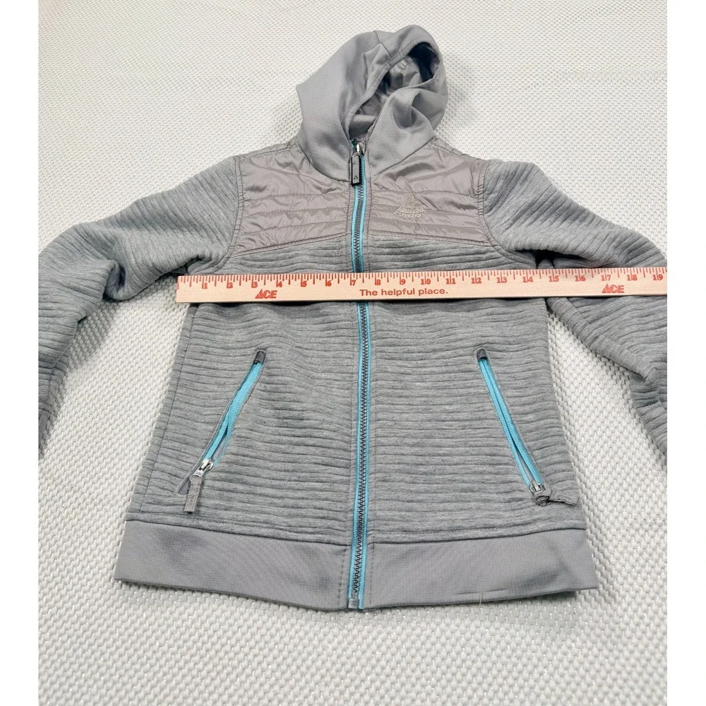 Gerry Youth Kids Size S 7/8 Gray Full Zip Hooded Ribbed Hybrid Jacket Teal Blue